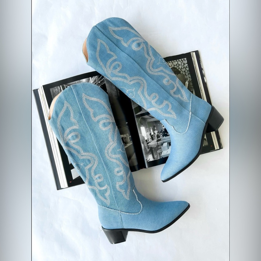 Blue denim boots- never worn